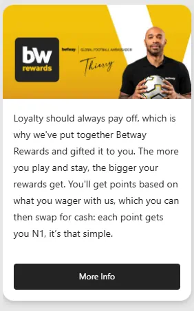 Betway Loyalty Bonuses Screenshot